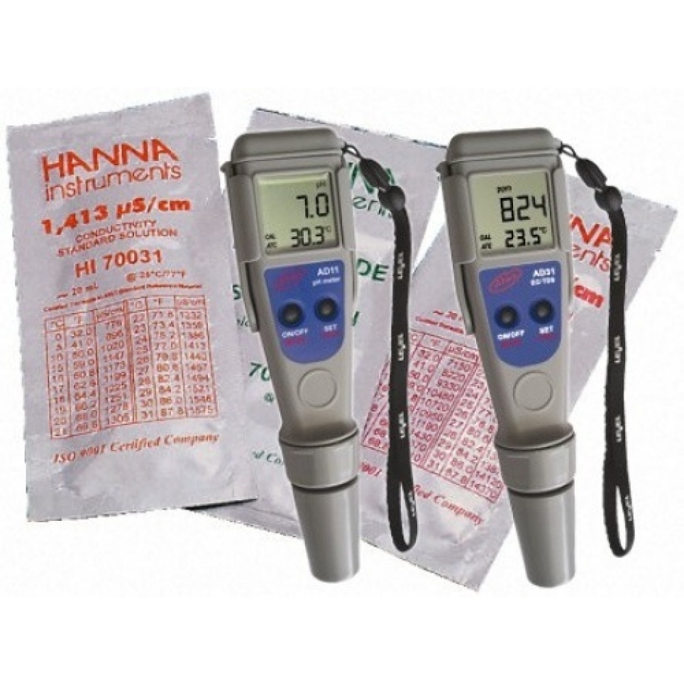 Kit medición pH y EC + Calibradores y Ácido Corrección. Oferta